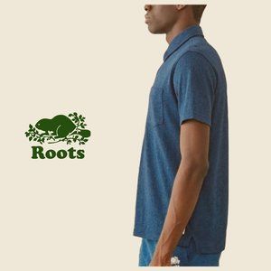 10/$40 - Cotton Denim Blue Peppered Polo Shirt by Roots